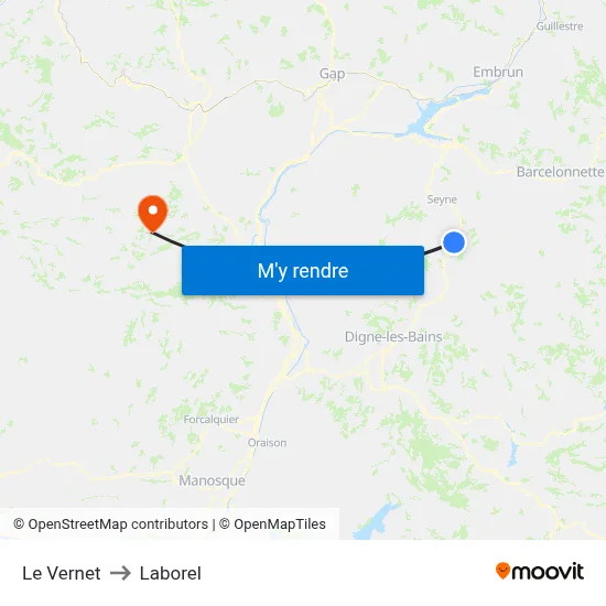 Le Vernet to Laborel map