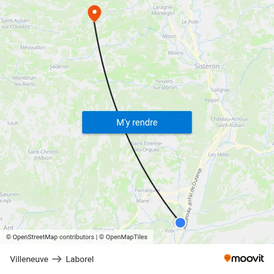 Villeneuve to Laborel map