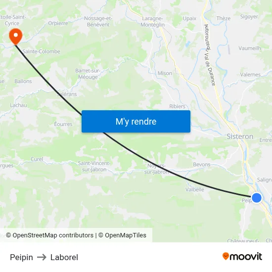 Peipin to Laborel map