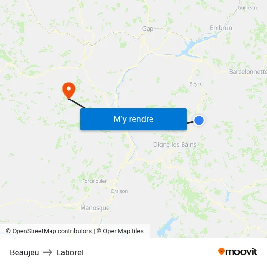 Beaujeu to Laborel map