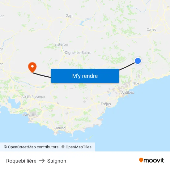 Roquebillière to Saignon map