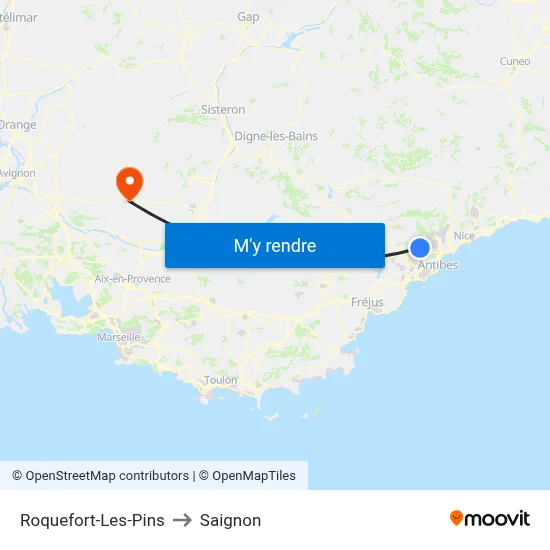 Roquefort-Les-Pins to Saignon map