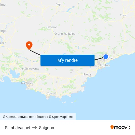 Saint-Jeannet to Saignon map