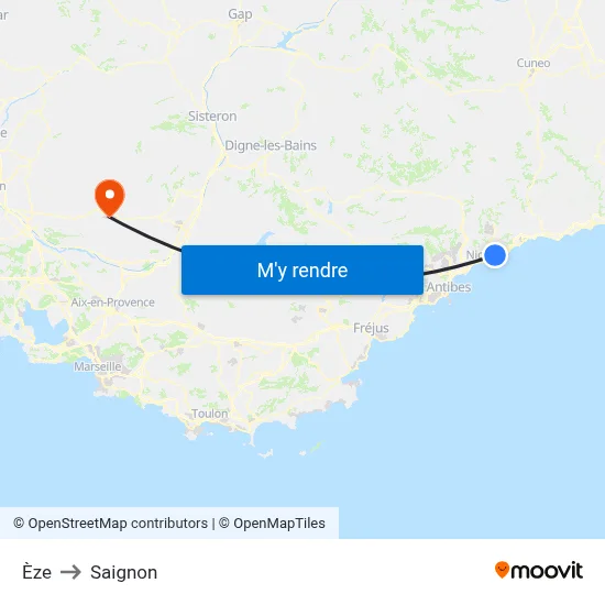 Èze to Saignon map
