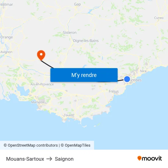 Mouans-Sartoux to Saignon map