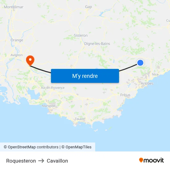 Roquesteron to Cavaillon map