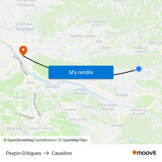 Peypin-D'Aigues to Cavaillon map