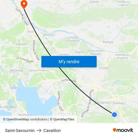 Saint-Savournin to Cavaillon map