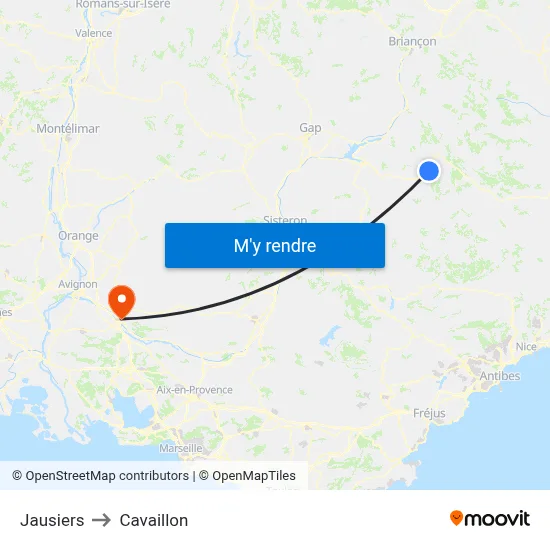 Jausiers to Cavaillon map
