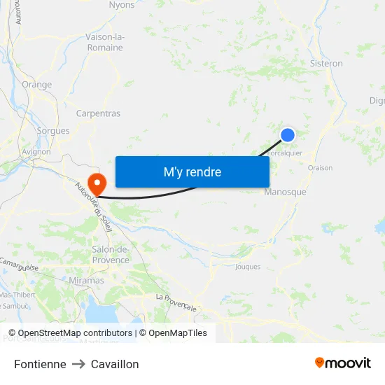 Fontienne to Cavaillon map
