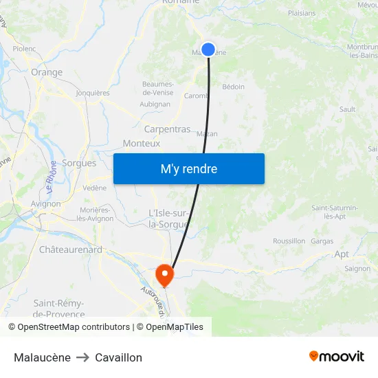 Malaucène to Cavaillon map