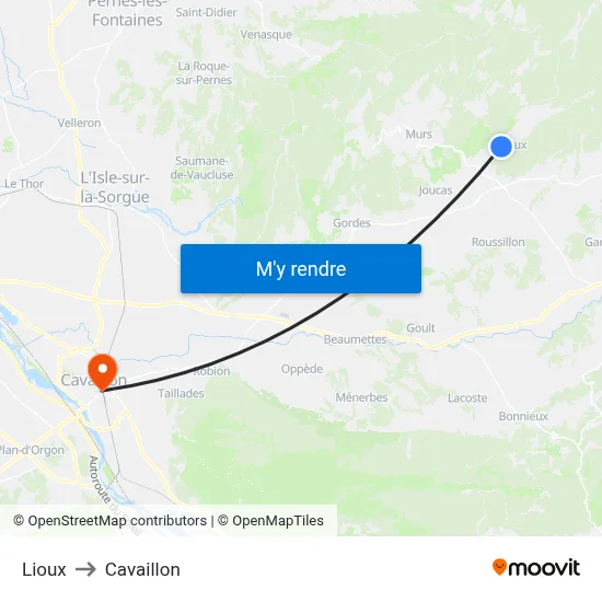 Lioux to Cavaillon map