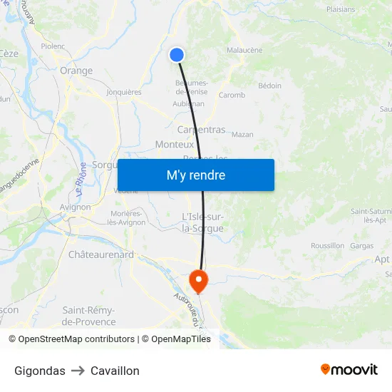 Gigondas to Cavaillon map
