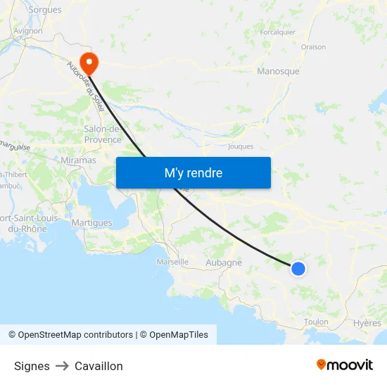 Signes to Cavaillon map