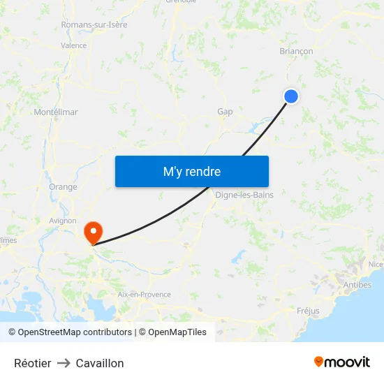 Réotier to Cavaillon map