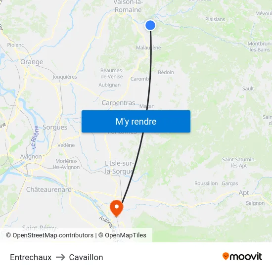Entrechaux to Cavaillon map