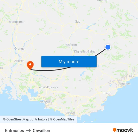 Entraunes to Cavaillon map
