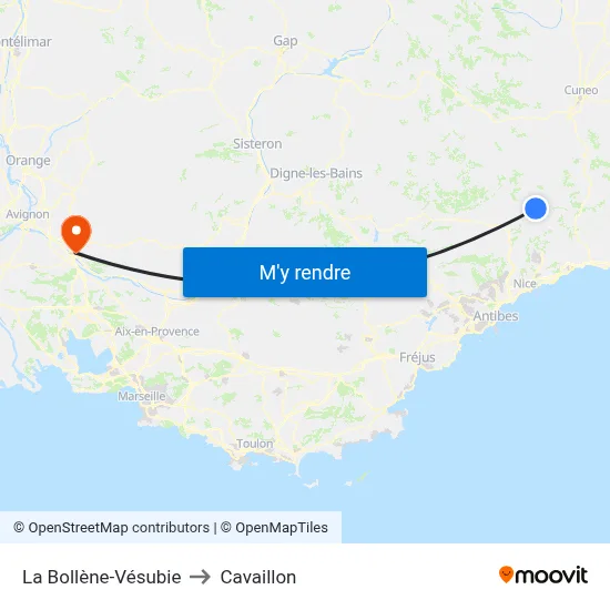 La Bollène-Vésubie to Cavaillon map