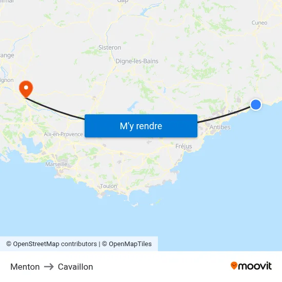 Menton to Cavaillon map