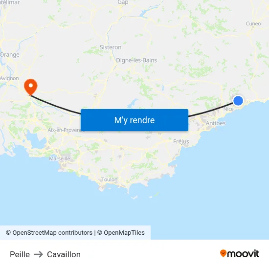 Peille to Cavaillon map