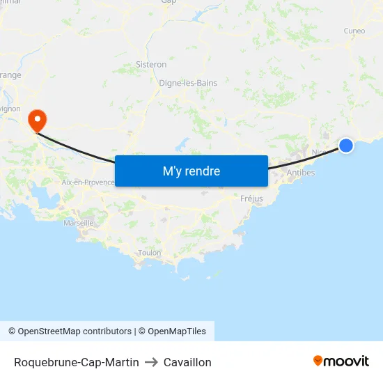Roquebrune-Cap-Martin to Cavaillon map
