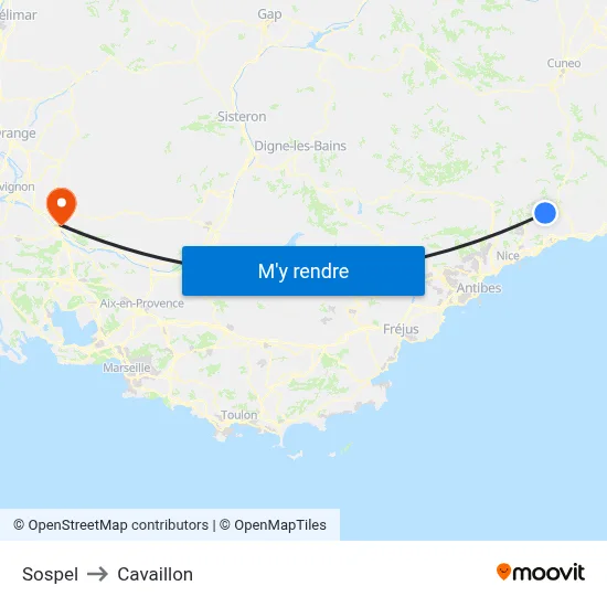 Sospel to Cavaillon map