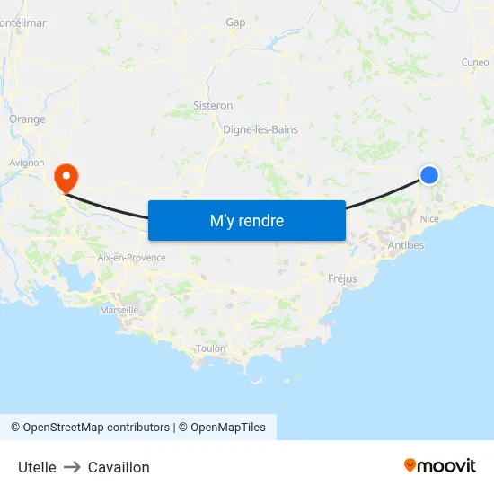 Utelle to Cavaillon map