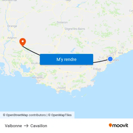 Valbonne to Cavaillon map