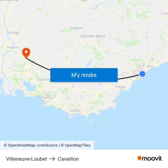 Villeneuve-Loubet to Cavaillon map