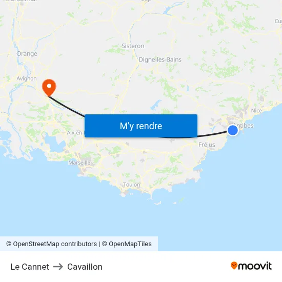 Le Cannet to Cavaillon map