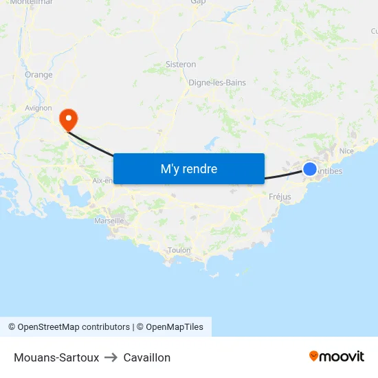 Mouans-Sartoux to Cavaillon map