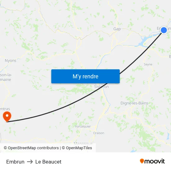 Embrun to Le Beaucet map