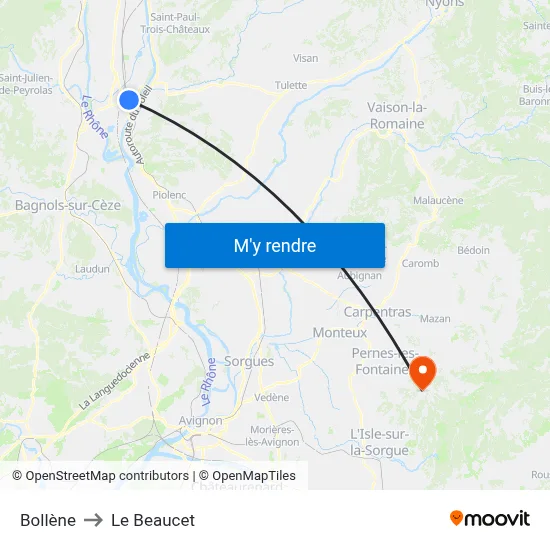 Bollène to Le Beaucet map
