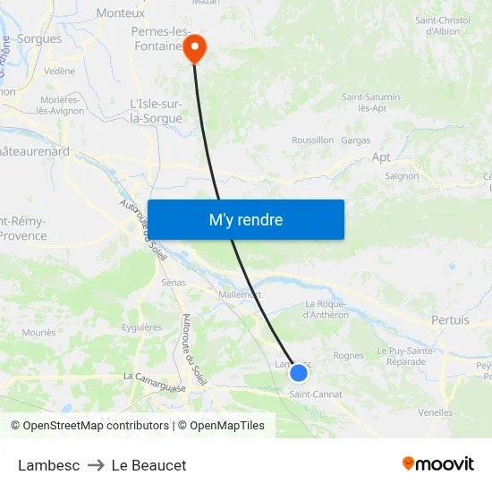 Lambesc to Le Beaucet map
