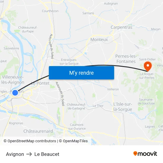 Avignon to Le Beaucet map