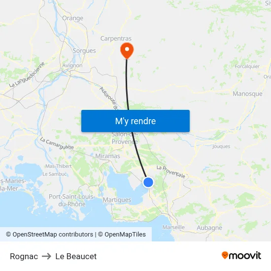 Rognac to Le Beaucet map