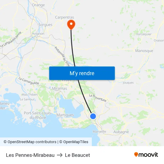 Les Pennes-Mirabeau to Le Beaucet map
