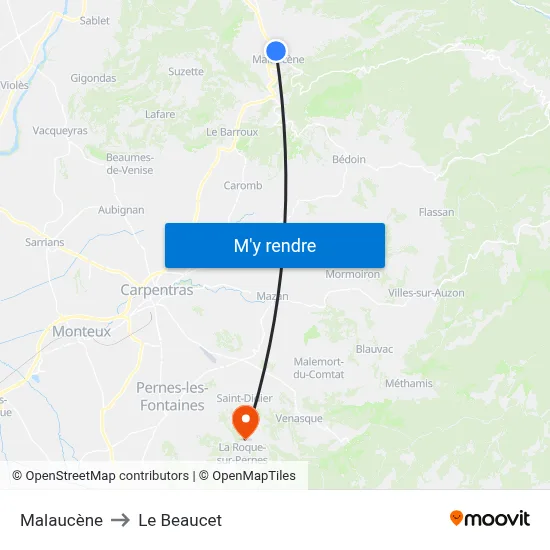 Malaucène to Le Beaucet map