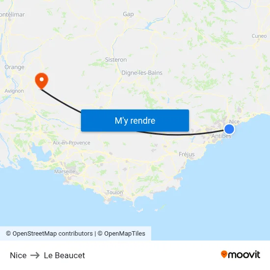 Nice to Le Beaucet map