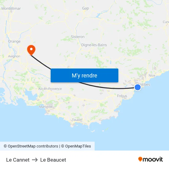 Le Cannet to Le Beaucet map