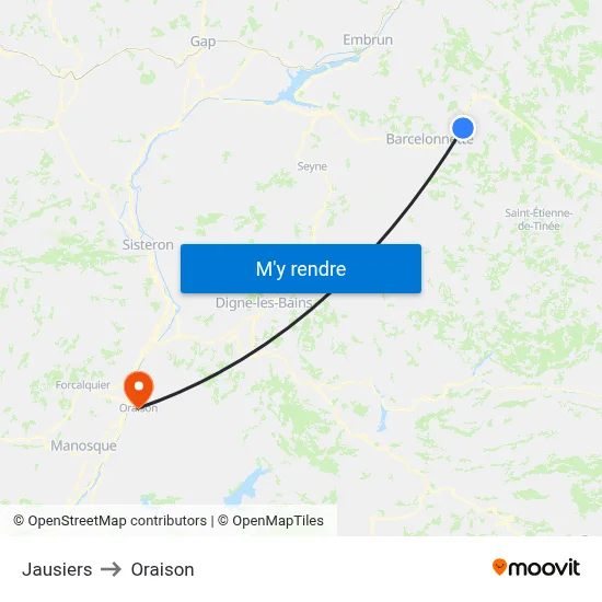 Jausiers to Oraison map