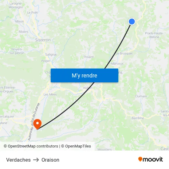 Verdaches to Oraison map