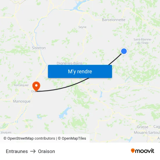Entraunes to Oraison map