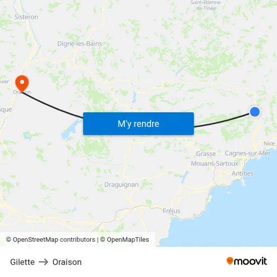 Gilette to Oraison map