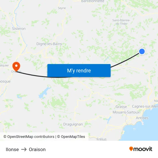 Ilonse to Oraison map