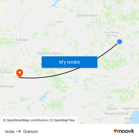 Isola to Oraison map