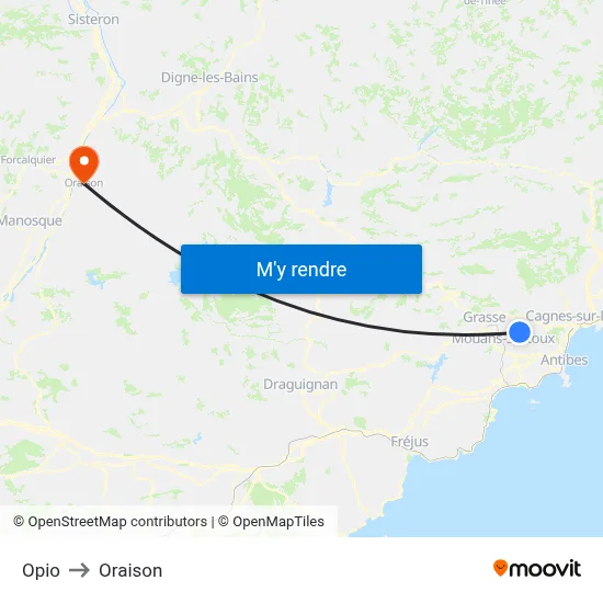 Opio to Oraison map
