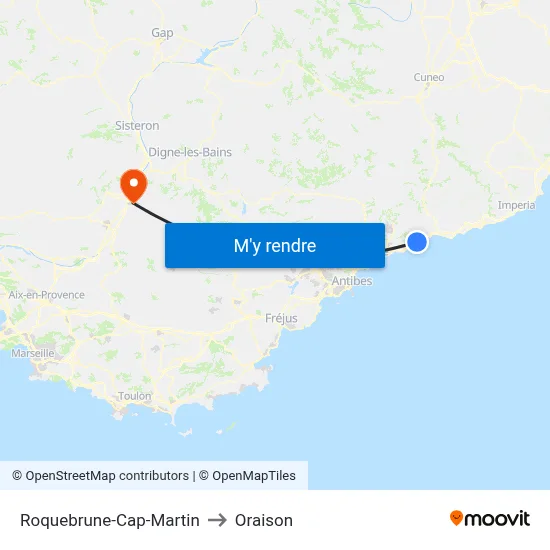 Roquebrune-Cap-Martin to Oraison map