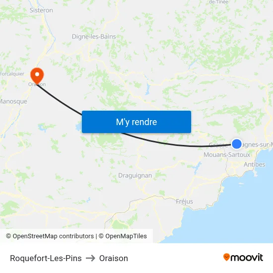 Roquefort-Les-Pins to Oraison map