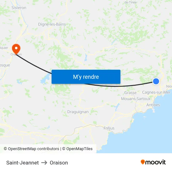 Saint-Jeannet to Oraison map